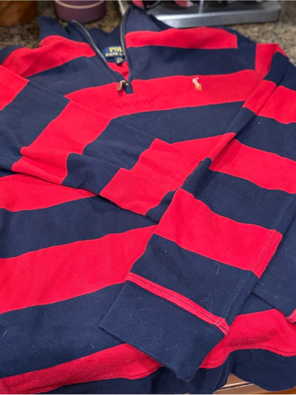 Polo by Ralph Lauren Navy & Red Zip-Front Rugby Sweater